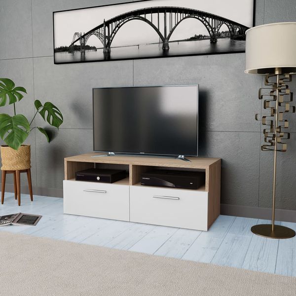 vidaXL TV skrinka, kompozitné drevo 95x35x36 cm, dubová a biela
