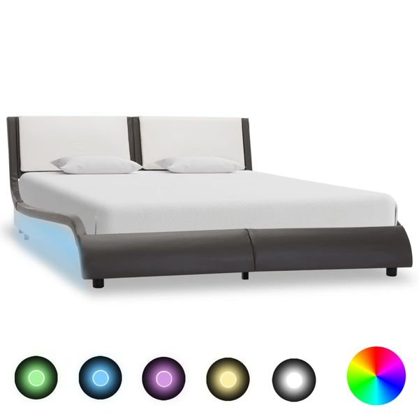 vidaXL Posteľný rám s LED, sivo biely, umelá koža 140x200 cm