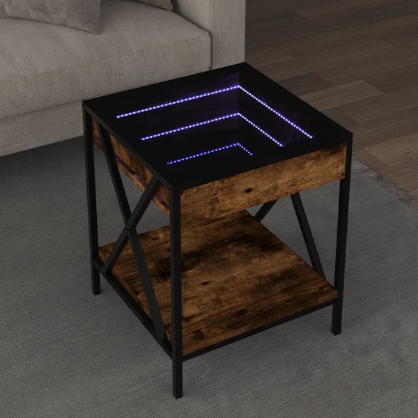 vidaXL Konferenčný stolík s nekonečnými LED dymový dub 40x40x49 cm