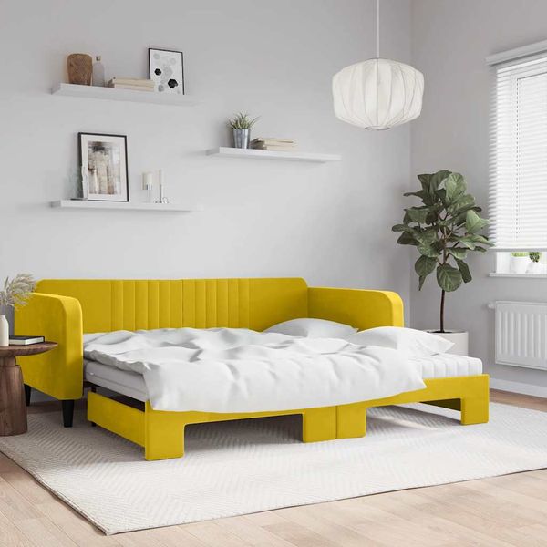 vidaXL Rozkladacia denná posteľ s matracmi žltá 100x200 cm zamat