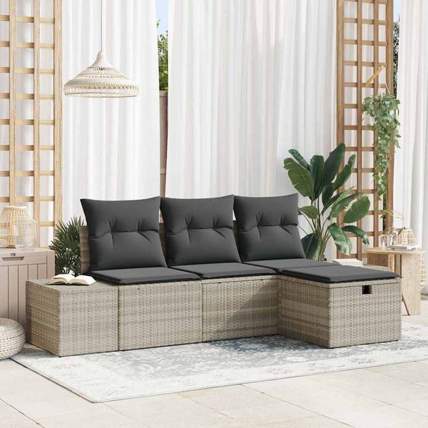 vidaXL Súprava záhradných pohoviek 4 pcs Svetlosivá Poly ratan