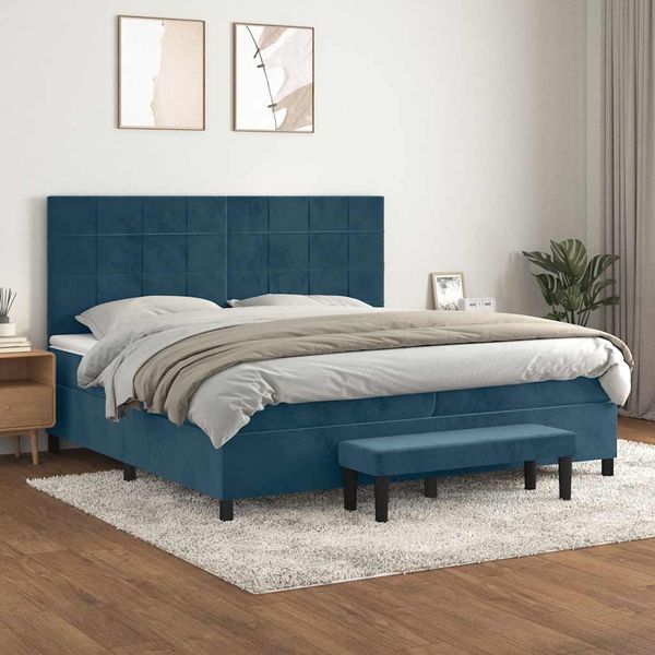 vidaXL Posteľný rám boxsping s matracom tmavomodrý 200x200 cm zamat