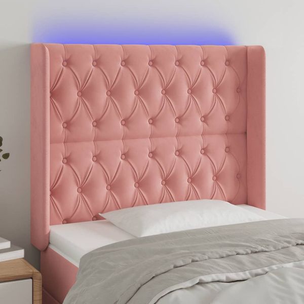 vidaXL Čelo postele s LED ružové 103x16x118/128 cm zamat