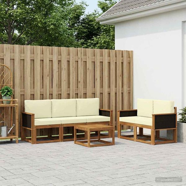 vidaXL Záhradná súprava gaučov s vankúšom 6 pcs Prírodná a krémová