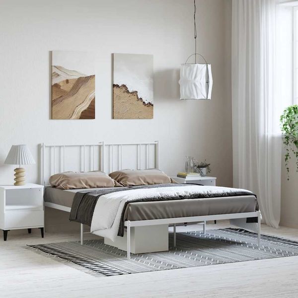 vidaXL Kovový rám postele s čelom biely 150x200 cm