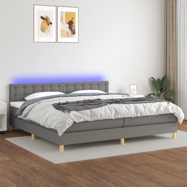 vidaXL Posteľ boxsping s matracom a LED tmavosivá 200x200 cm látka