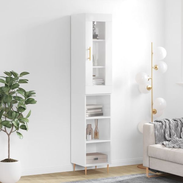 vidaXL Vysoká skrinka biela 34,5x34x180 cm spracované drevo