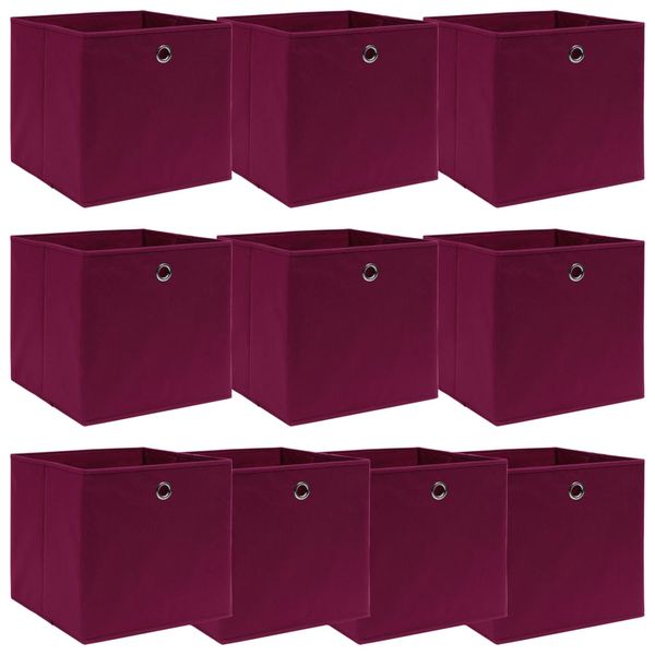 vidaXL Úložné boxy 10 ks, tmavočervené 32x32x32 cm, látka