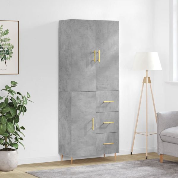 vidaXL Vysoká skrinka betónová sivá 69,5x34x180 cm spracované drevo