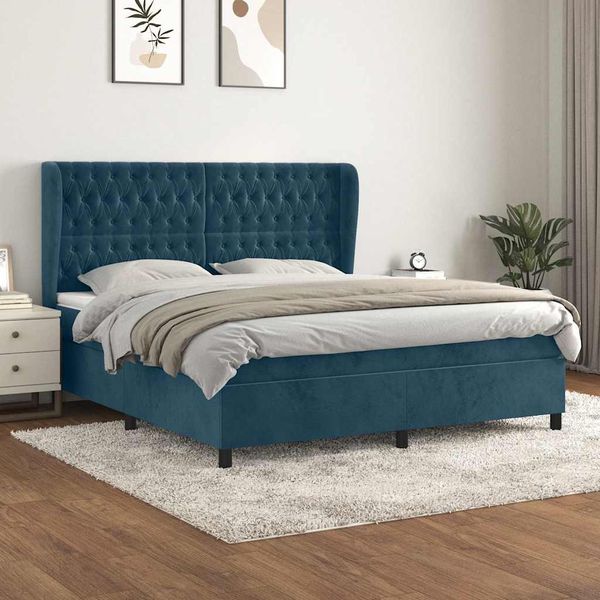 vidaXL Posteľný rám boxsping s matracom tmavomodrý 160x200 cm zamat