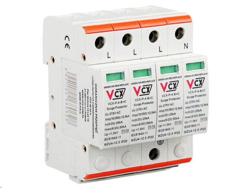 Prepäťová ochrana VCX P-4-B+C AC trieda T1T2 (B+C) 4P 12,5 kA so iskrišťom