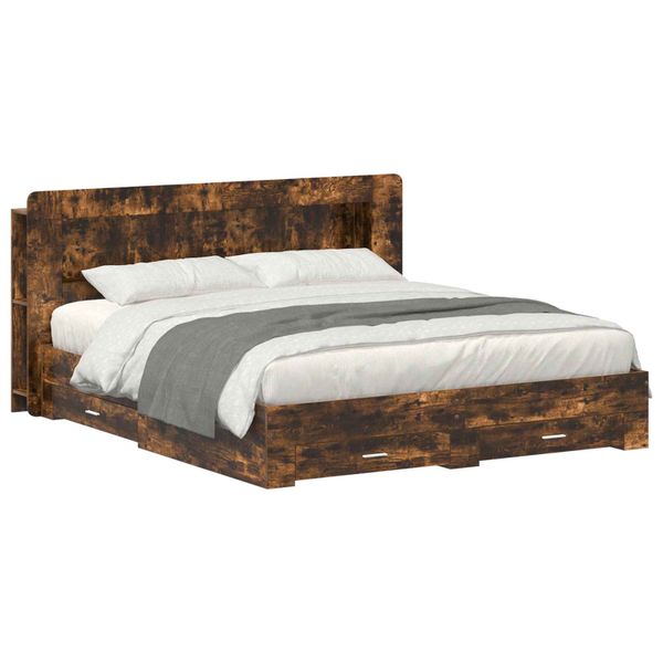 vidaXL Rám postele so skladom Dymový dub 200 x 200 cm Kompozitné drevo