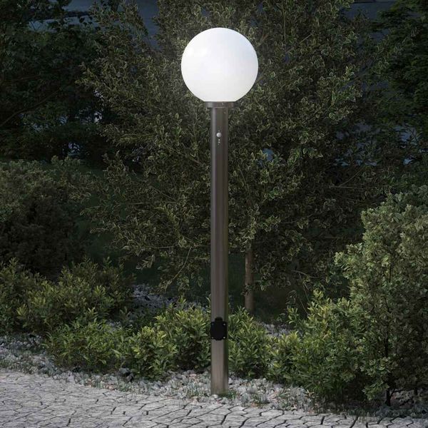 vidaXL Stĺpikové svietidlo so senzorom a zásuvkou 120 cm nehrdzavejúca oceľ IP44