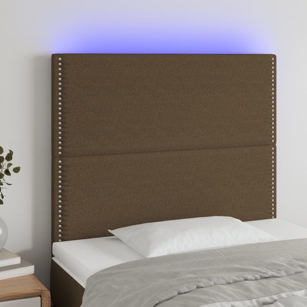vidaXL Čelo postele s LED tmavohendé 90x5x118/128 cm látka