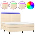 vidaXL Posteľ boxsping s matracom a LED krémová 160x200 cm látka