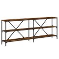 vidaXL Konzolový stolík dymový dub 200x30x75cm kompozitné drevo železo
