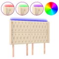 vidaXL Čelo postele s LED krémové 163x16x118/128 cm látka