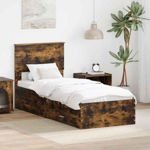 vidaXL Rám postele Dymový dub a striebro 75 x 190 cm Kompozitné drevo