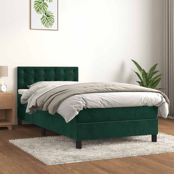 vidaXL Posteľný rám boxsping s matracom tmavozelený 80x200 cm zamat
