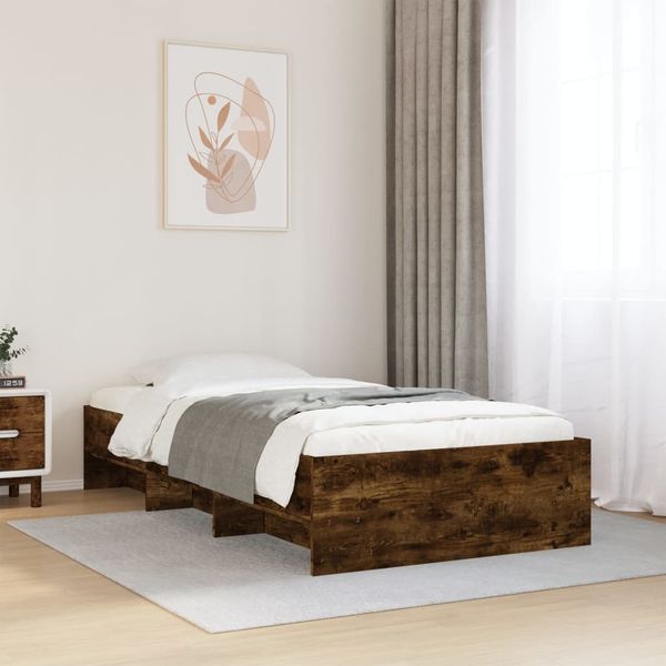 vidaXL Posteľný rám bez matraca dymový dub 90x190 cm kompozitné drevo