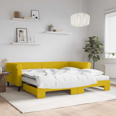 vidaXL Rozkladacia denná posteľ s matracmi žltá 100x200 cm zamat
