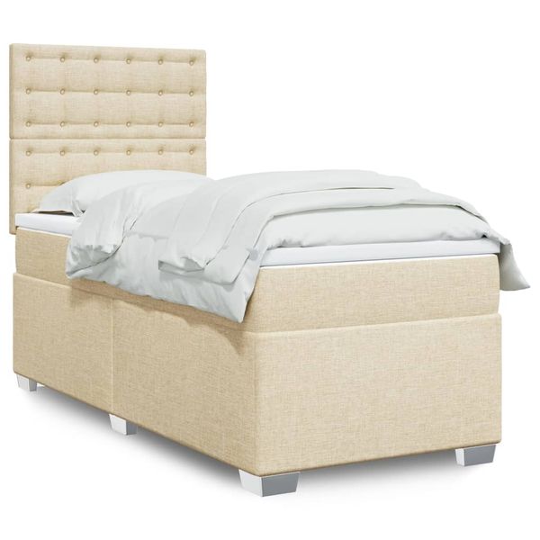 vidaXL Posteľný rám boxsping s matracom krémový 90x200 cm látka