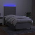 vidaXL Posteľ boxsping s matracom a LED bledosivá 90x200 cm látka