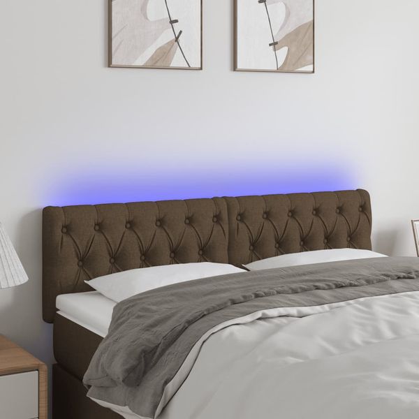 vidaXL Čelo postele s LED tmavohendé 144x7x78/88 cm látka