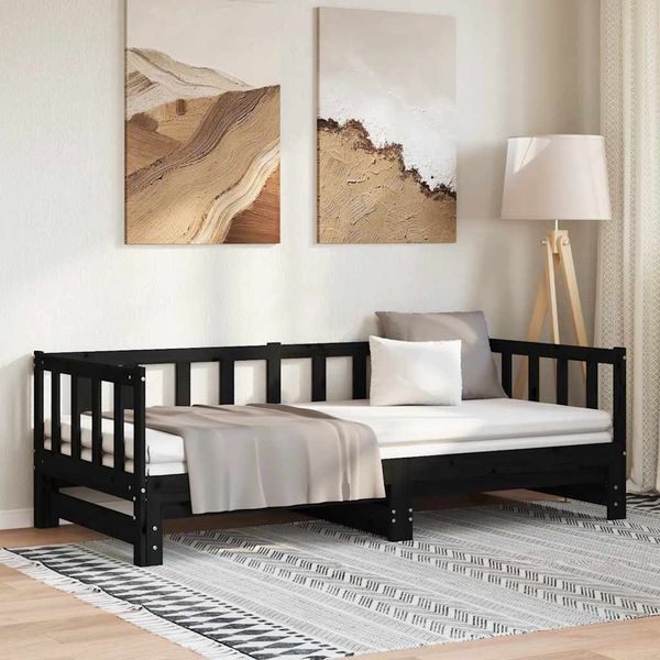 vidaXL Vysúvacia denná posteľ čierna 90x200 cm masívna borovica