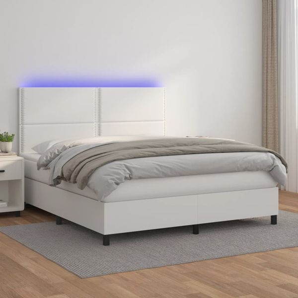 vidaXL Boxspring posteľ s matracom a LED biela 160x200 cm umelá koža