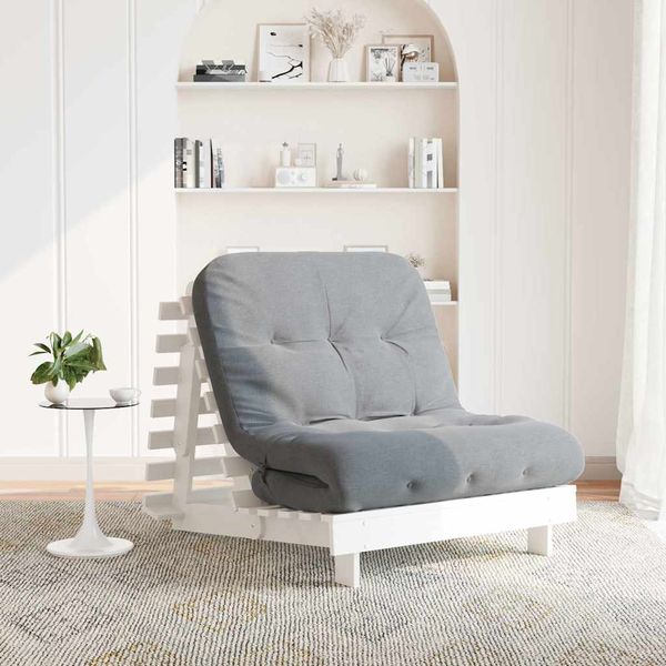 vidaXL Rozkl. futonová pohovka s matracom biela 80x206x11 cm borovica