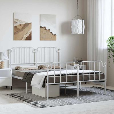 vidaXL Kovový rám postele s predným a zadným čelom biely 150x200 cm