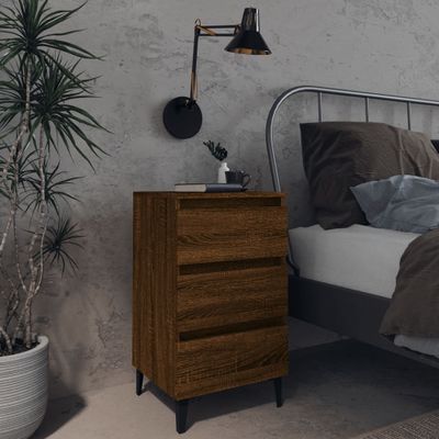 vidaXL Nočné stolíky s kovovými nohami 2 ks hnedý dub 40x35x69 cm