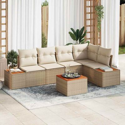 vidaXL Súprava záhradných pohoviek 6 pcs béžová a kremová Poly ratan