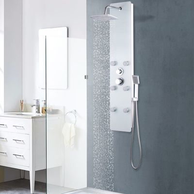 vidaXL Sprchový panel, sklo 25x44,6x130 cm, biely