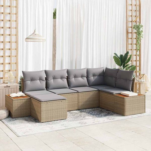 vidaXL Súprava záhradných pohoviek 7 pcs Beige a svetlo šedá Polyratan