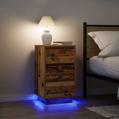 vidaXL Nočná skrinka s LED osvetlením Staré drevo 38x34x65 cm