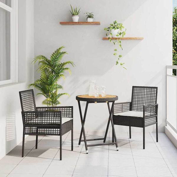 vidaXL Záhradný bistro set 3 pcs Čierna polyratan