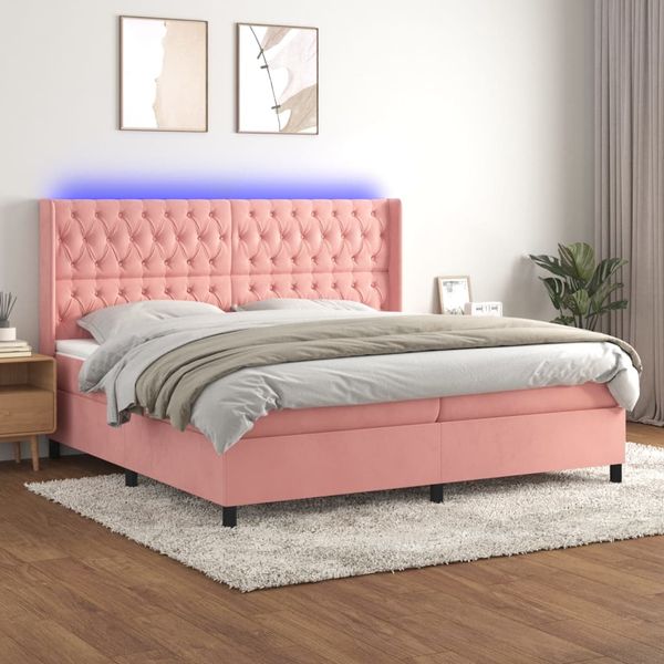 vidaXL Posteľný rám boxsping s matracom a LED ružový 200x200 cm zamat