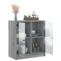 vidaXL Bočná skrinka so sklenenými dvierkami sivá sonoma 68x37x75,5 cm