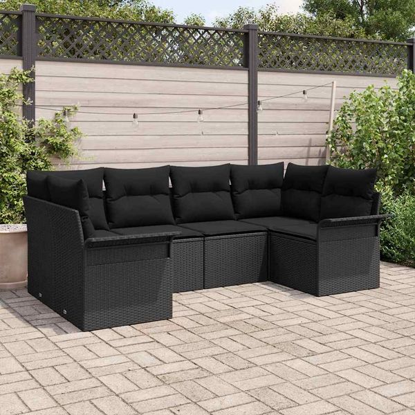 vidaXL Súprava záhradných pohoviek s úložiskom 6 pcs Čierna Poly ratan