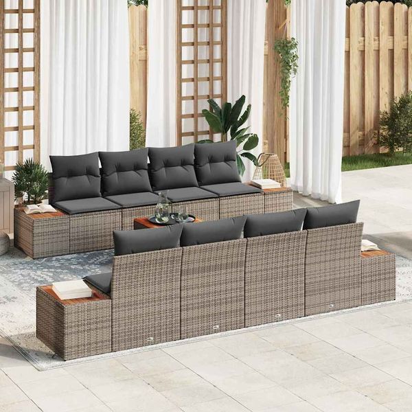 vidaXL Súprava záhradných pohoviek s úložiskom 9 pcs Sivá Poly ratan