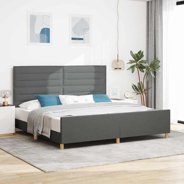 vidaXL Rám postele s čelnou doskou Tmavo šedá 200 x 200 cm látka