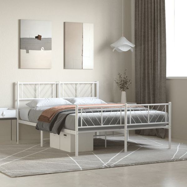 vidaXL Kovový rám postele s čelom a podnožkou biely 160x200 cm