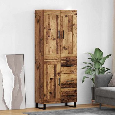 vidaXL Highboard Staré drevo 69,5 x 34 x 180 cm Kompozitné drevo