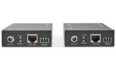 NEDIS HDMI extender/ cez Cat6/ do 60 m/ 4K@60Hz/ 18 Gbps/ HDMI/ LAN/ RS-232/ kov/ antracit Extender, HDMI 2.0, CAT6, vysielač+prijímač, 60m, 4K pri 60Hz, 18Gbps, RS-232, s IR prenosom ovládania, kov, čierny