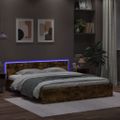 vidaXL Posteľný rám s čelom a LED dymový dub 180x200 cm