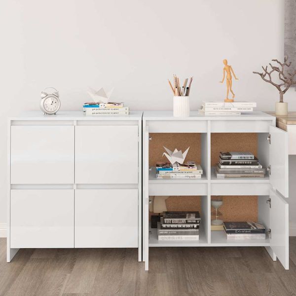 vidaXL Komody 2 ks lesklé biele 70x41x75 cm drevotrieska