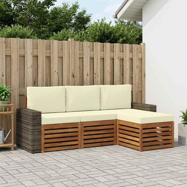 vidaXL Záhradná súprava gaučov s vankúšom 4 pcs Prírodná a krémová