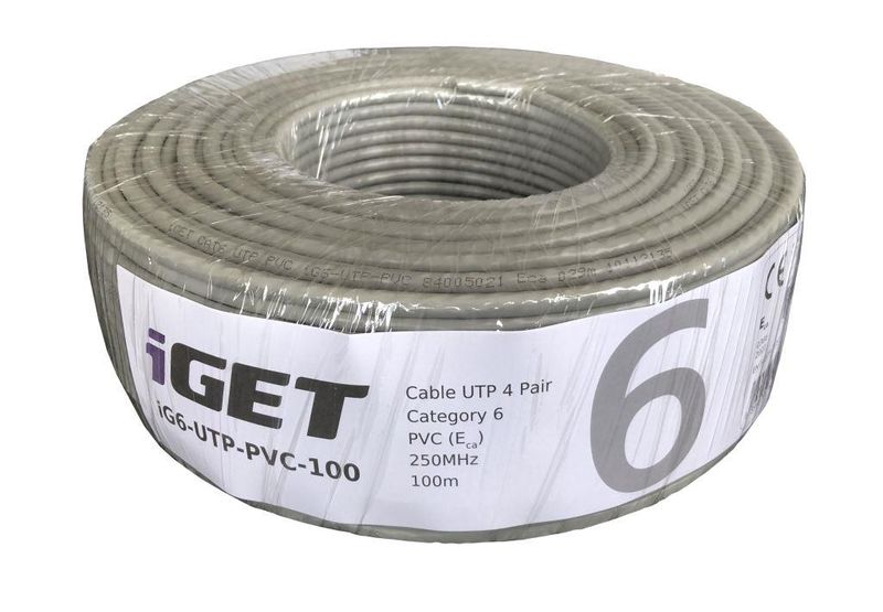 Inštalačný kábel iGET CAT6 UTP PVC Eca 100m/box, kábel drôt, s triedou reakcie na oheň Eca
